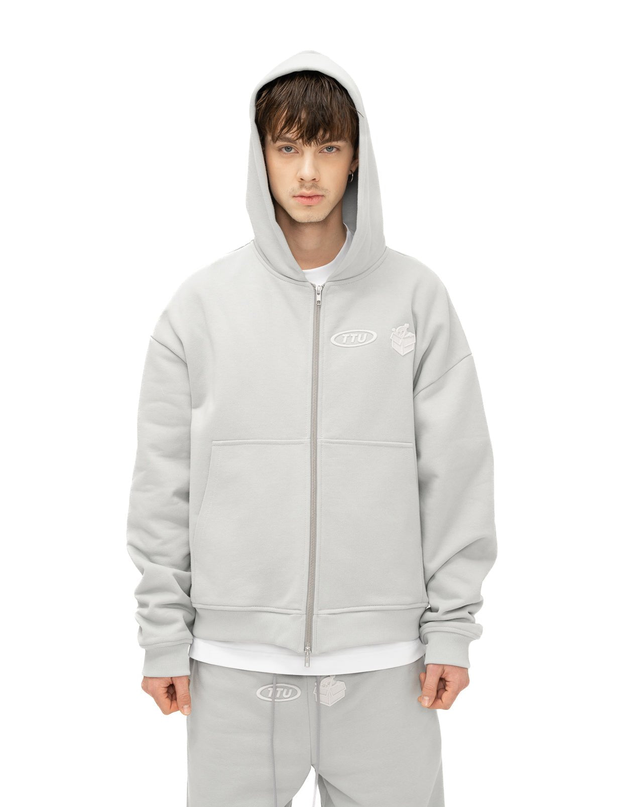 Light grey double zipper hoodie - TTU