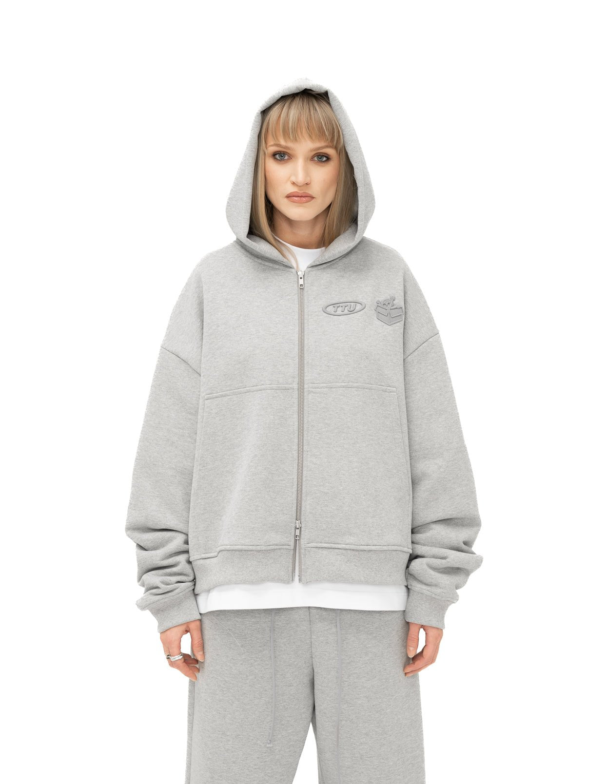 Melange grey double zipper hoodie - TTU