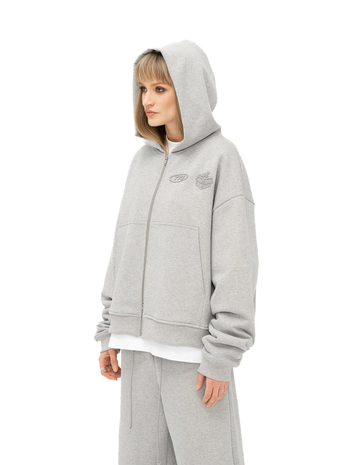 Melange grey double zipper hoodie - TTU