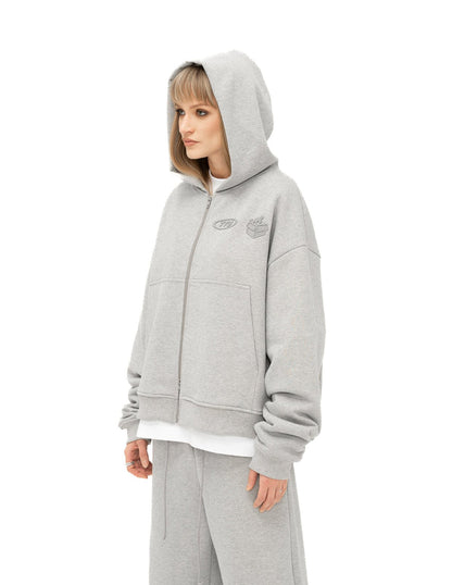 Melange grey double zipper hoodie - TTU