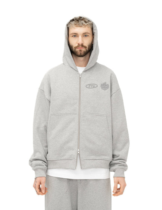 Melange grey double zipper hoodie - TTU