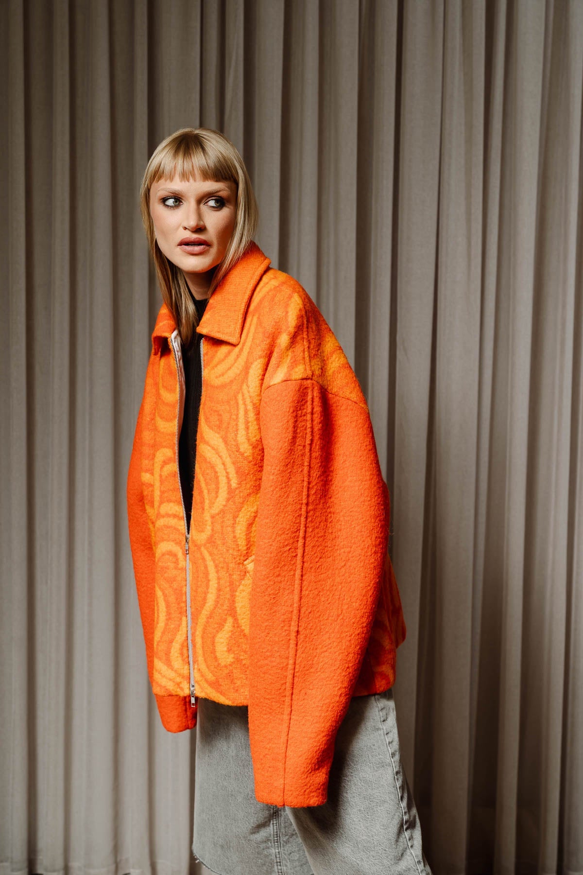 Orange double zip coat - Trytoupcycle