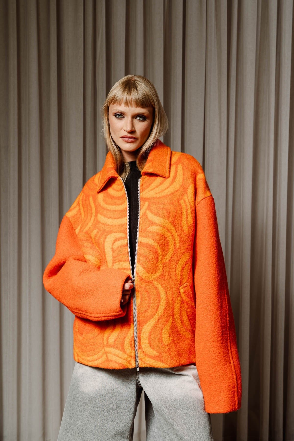 Orange double zip coat - Trytoupcycle