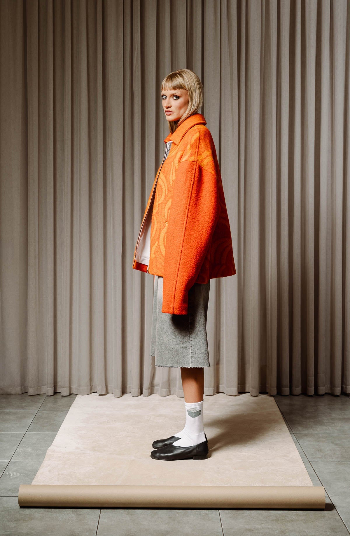 Orange double zip coat - Trytoupcycle