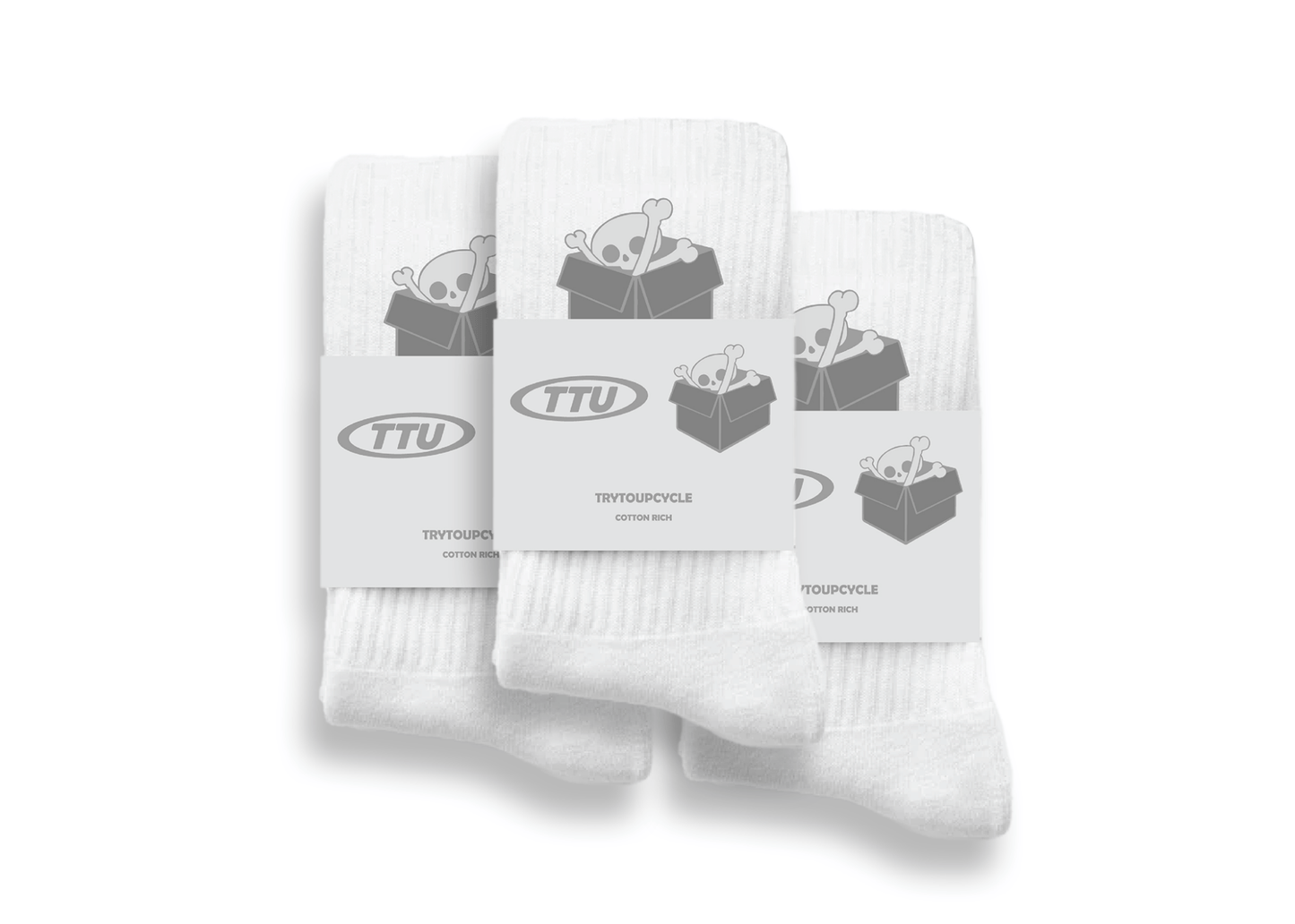 White cotton rich socks pack of 3 - Trytoupcycle